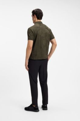 Regular-fit cotton knit polo with 3D jacquard design, Olive