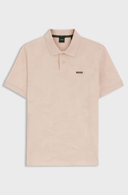 Regular-fit cotton knit polo with 3D jacquard design, Light Orange