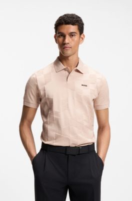 Regular-fit cotton knit polo with 3D jacquard design, Light Orange