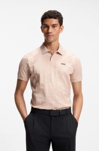 Polo Regular en maille de coton au design jacquard 3D, Orange clair