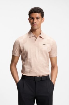 Regular-fit cotton knit polo with 3D jacquard design