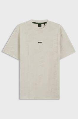 Cotton T-shirt with 3D-jacquard pattern, Light Beige