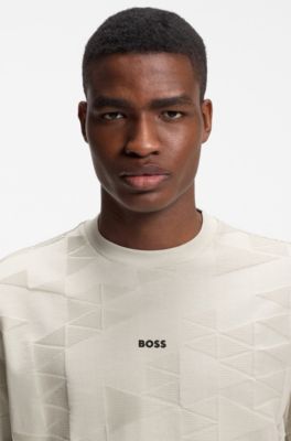 T-shirt i bomull med 3D-jacquardm&ouml;nster, Ljusbeige