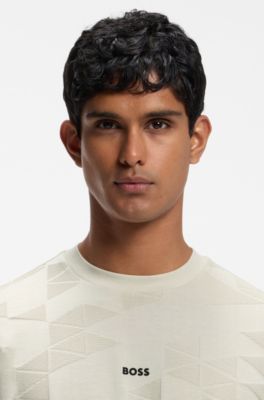 Cotton T-shirt with 3D-jacquard pattern, Light Beige