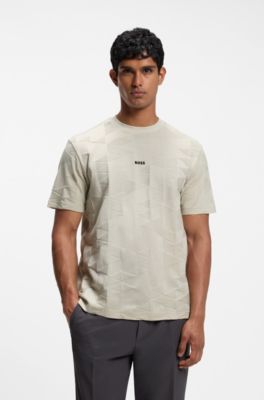 Cotton T-shirt with 3D-jacquard pattern, Light Beige
