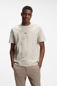 Cotton T-shirt with 3D-jacquard pattern, Light Beige