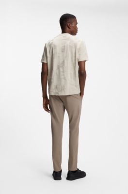 Cotton T-shirt with 3D-jacquard pattern, Light Beige