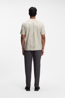 Cotton T-shirt with 3D-jacquard pattern, Light Beige