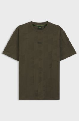 Cotton T-shirt with 3D-jacquard pattern, Dark Green