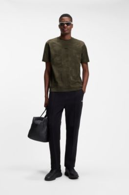 Cotton T-shirt with 3D-jacquard pattern, Dark Green