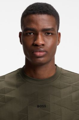 Cotton T-shirt with 3D-jacquard pattern, Dark Green