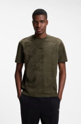 Cotton T-shirt with 3D-jacquard pattern, Dark Green
