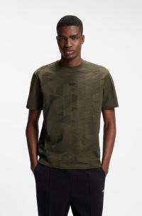 Cotton T-shirt with 3D-jacquard pattern, Dark Green