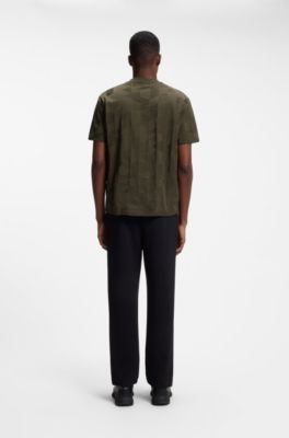 Cotton T-shirt with 3D-jacquard pattern, Dark Green