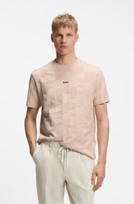 Cotton T-shirt with 3D-jacquard pattern, Light Orange