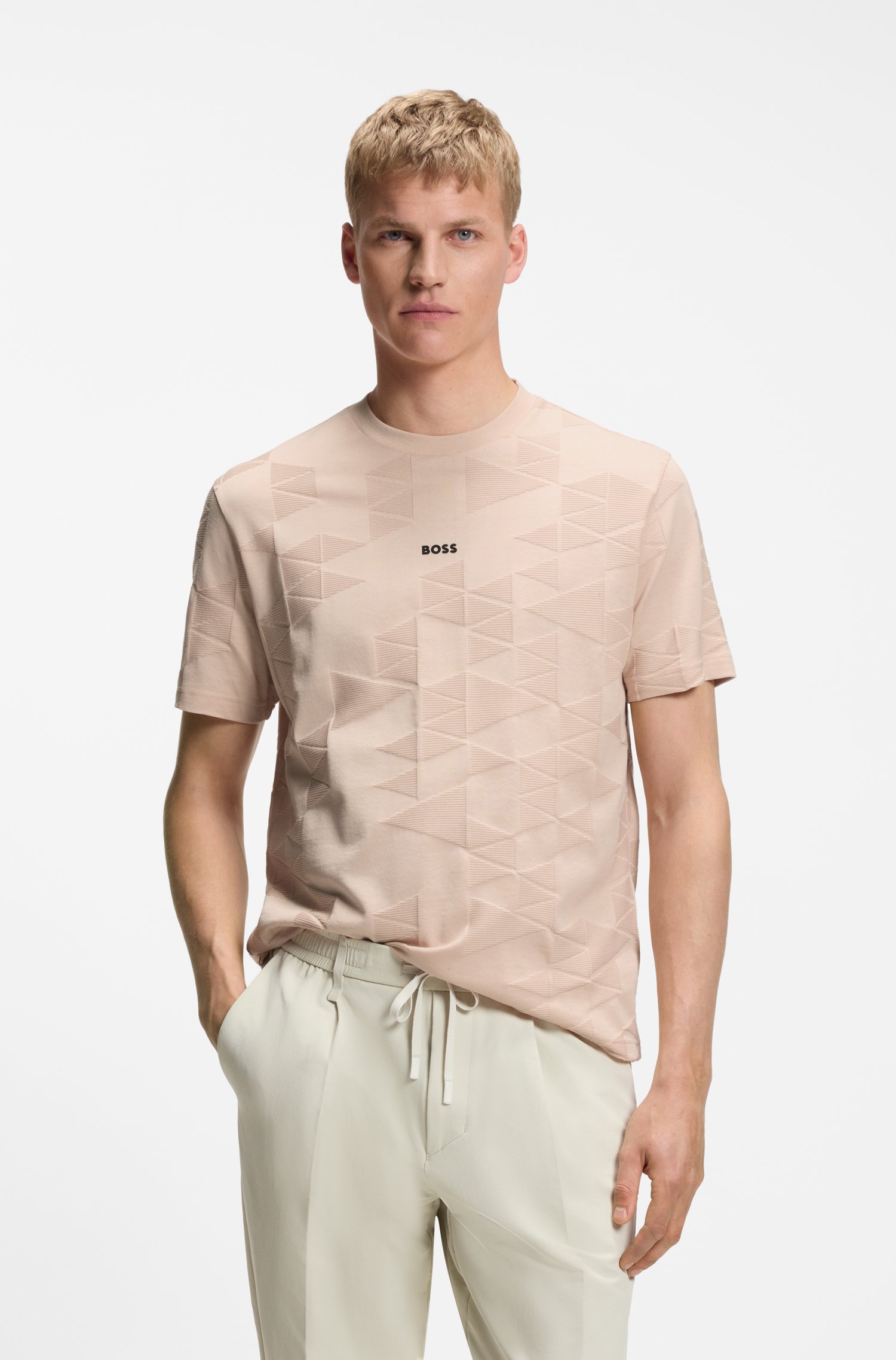 Boss Cotton T-shirt with 3D-jacquard pattern herr