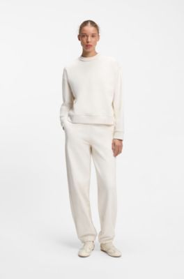 Relaxed-fit cotton joggers with embroidered logo, Natural