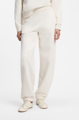 Relaxed-fit cotton joggers with embroidered logo, Natural