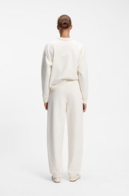 Relaxed-fit cotton joggers with embroidered logo, Natural