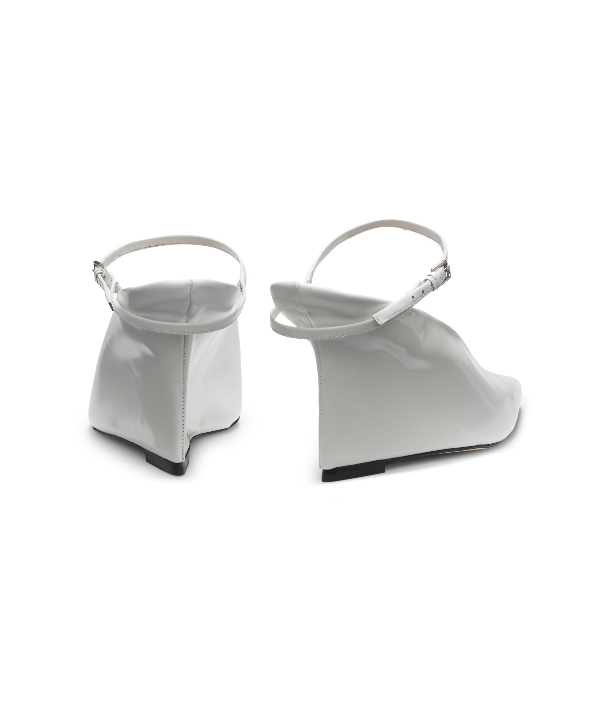 BOSS - Glossy leather mules with wedge heel and strap - White