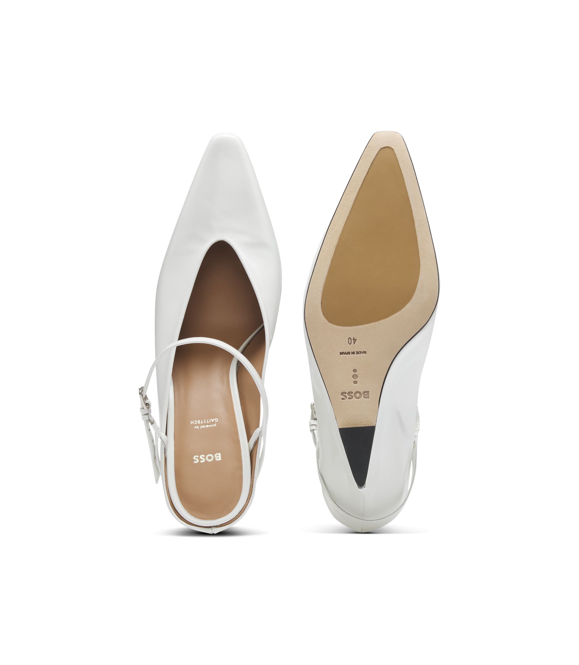 bossページHERMES ミュール 38サイズ BOSS - Glossy leather mules with wedge heel and strap - White