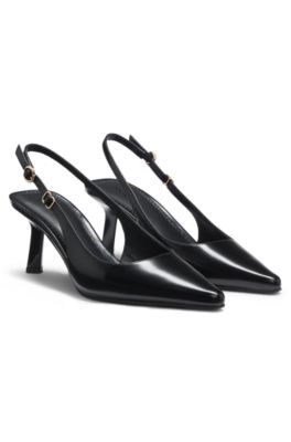 Slingback pumps in brush-off leather, Black