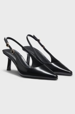 D&eacute;collet&eacute; slingback in pelle brush-off, Nero