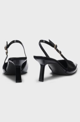 Zapatos de tac&oacute;n con tal&oacute;n abierto en piel cepillada, Negro