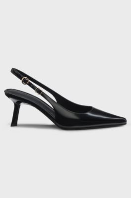 Zapatos de tac&oacute;n con tal&oacute;n abierto en piel cepillada, Negro