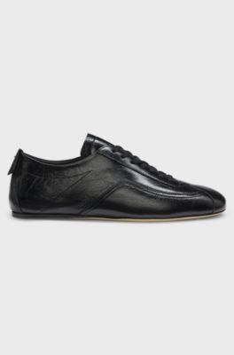 Sneakers in nappa con logo impresso, Nero