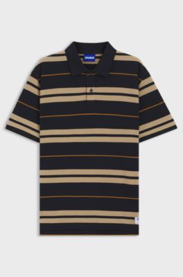 Regular-fit polo in cotton piqu&eacute; with engineered stripes, Blue / Beige