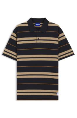 Regular-fit polo in cotton piqué with engineered stripes 1