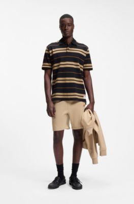 Regular-fit polo in cotton piqu&eacute; with engineered stripes, Blue / Beige