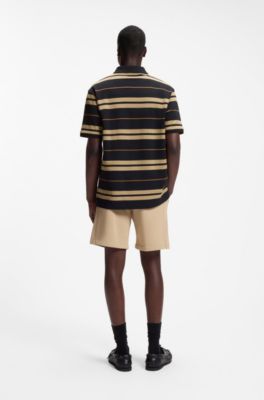 Regular-fit polo in cotton piqu&eacute; with engineered stripes, Blue / Beige