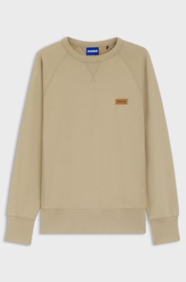 Cotton-terry sweatshirt with logo badge, Beige