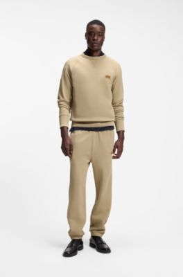 Cotton-terry sweatshirt with logo badge, Beige