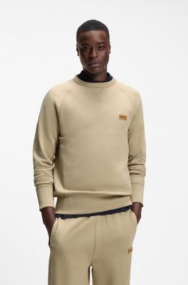 Cotton-terry sweatshirt with logo badge, Beige