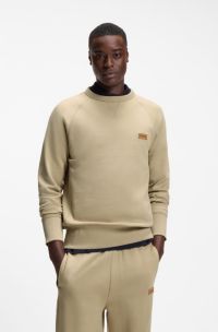 Cotton-terry sweatshirt with logo badge, Beige