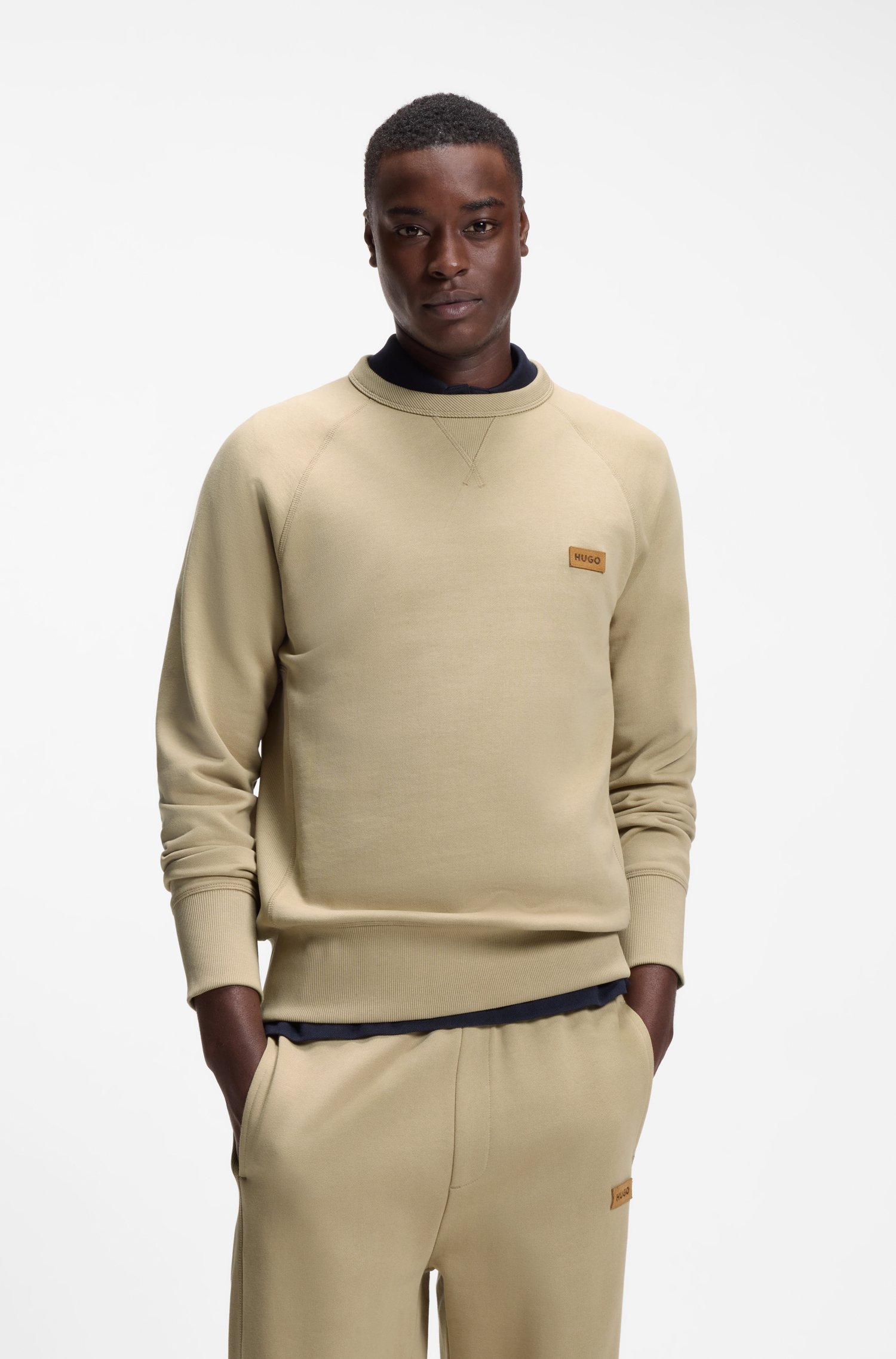 Hugo Cotton-terry sweatshirt with logo badge herr