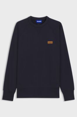 Sweatshirt van katoenen badstof met logopatch, Donkerblauw