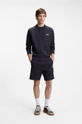 Cotton-terry sweatshirt with logo badge, Dark Blue