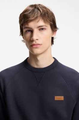 Cotton-terry sweatshirt with logo badge, Dark Blue