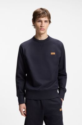 Cotton-terry sweatshirt with logo badge, Dark Blue