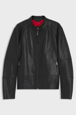Slim-fit leather jacket, Black