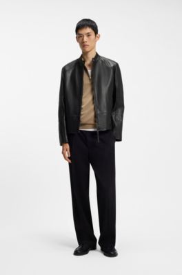 Slim-fit leather jacket, Black