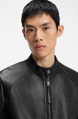 Slim-fit leather jacket, Black