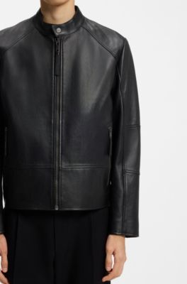 Slim-fit leather jacket, Black