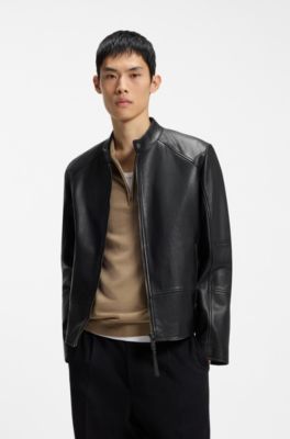 Slim-fit leather jacket, Black