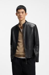 Slim-fit leather jacket, Black
