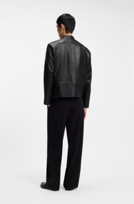 Slim-fit leather jacket, Black
